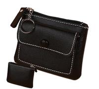 Carteras de tarjetas para mujer, cartera delgada de poliuretano con bolsillo frontal, con cremallera, color sólido, para mujer, para niñas pequeñas, organizador de tarjetas de crédito, Black, Refer to