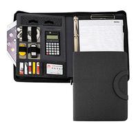 Carteras de viaje, organizador de conferencias de negocios, bloc de notas, bolsa de carpeta para mujeres/hombres (con calculadora, negro)
