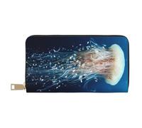 Carteras delgadas de cuero para mujeres y hombres, cartera de tarjetas de medusas blancas danzando en el océano para mujeres y hombres con cremallera