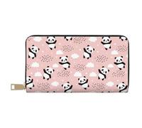 Carteras delgadas de cuero para mujeres y hombres, diseño de panda volando en el cielo (2) cartera para tarjetas para mujeres y hombres con cremallera