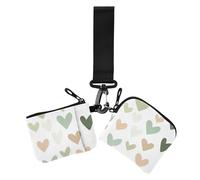 Carteras dobles bohemias de estilo simple con corazones verdes para mujer, fundas para tarjetas de visita, mini monedero con cremallera y bolsillo para monedas para uso diario, 2 paquetes, Boho Simple