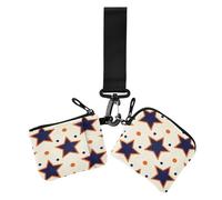 Carteras dobles con diseño de estrellas azules y lunares naranjas para mujer, delgada, portátil, con cremallera, bolsillo con cremallera, para el trabajo, 2 tarjetas de crédito para, Estrellas azules