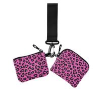 Carteras dobles con purpurina falsa con estampado de leopardo rosa rojo para mujer, fundas para tarjetas de visita, pequeña cartera desmontable con cremallera y bolsillo con cremallera para mujer, 2