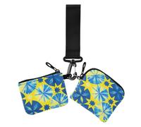 Carteras dobles de teñido anudado azul y amarillo para mujer, fundas para tarjetas de visita, monedero con bolsillo con cremallera para el trabajo, viajes, 2 paquetes, Tinte azul y amarillo, 1 size