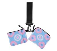 Carteras dobles de teñido anudado azul y rosa para mujer, funda delgada y plana para tarjetas de crédito con correa de muñeca para el trabajo, viajes, 2 paquetes, Tinte azul y rosa, 1 size, Casual