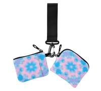 Carteras dobles de teñido anudado azul y rosa para mujer, fundas para tarjetas de visita, pequeña cartera desmontable con cremallera y correa de muñeca para el trabajo, viajes, 2 unidades, Tinte azul