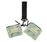 Carteras dobles para mujer, diseño de caballo, partitura musical, estilo mecánico, color verde salvia, fundas para tarjetas de visita, delgada, portátil, con bolsillo con cremallera, 2 paquetes