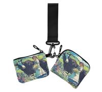 Carteras dobles para mujer, estilo pastoral, vaca, verde, campo, belleza, para tarjetas de visita, delgada, plana, para tarjetas de crédito, monedero con correa de muñeca para uso diario, 2 paquetes,