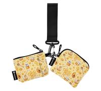Carteras dobles para mujer, monedero pequeño y portátil con bolsillo con cremallera para mujeres y niñas, 2 unidades, Acuarela miel y abeja feliz buena suerte panal, 4.13"(L) x 3.5"(W), Accesorio de