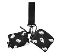 Carteras dobles para mujer, tarjetero, pequeño, desmontable, con llavero, para hombres y mujeres, 2 unidades, Patrón para el día de todos los santos, feliz Halloween, espeluznante, 4.13"(L) x 3.5"(W),