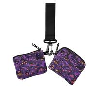 Carteras gigantes de Halloween con correa de muñeca para mujer, diseño de ciudad de Halloween, color morado y negro, 2 unidades