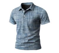 Carteras para hombre con cadena, camisas para hombre, estampado étnico occidental, camisa de manga corta, cuello de solapa, botones, camiseta oscura para hombre, azul, S