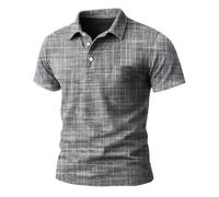 Carteras para hombre con cadena, camisas para hombre, estampado étnico occidental, camisa de manga corta, cuello de solapa, botones, camiseta oscura para hombre, gris, XL