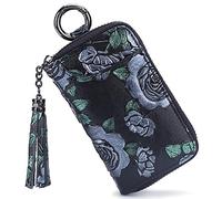 Carteras para llaves de mujer Aileder de cuero para llaves, monedero, cartera pintada a mano, con 8 ganchos para llaves, ranuras para tarjetas, borla y cremallera, Rosa plateada, 12 x 7 x 2.5 cm