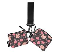 Carteras para mujer, diseño de cerezas y osos, color negro y melocotón, cartera pequeña con cremallera y correa de muñeca para mujer, 2 paquetes, Cereza y oso negro y melocotón, 1 size, Casual