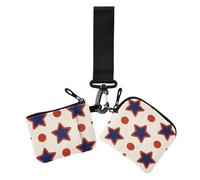 Carteras para mujer, diseño de estrellas, color beige, de gran capacidad, protector de tarjeta de identidad con llavero para dama, 2 paquetes, rojo vino (Wine Red Stars Dot Beige), 1 size, Casual