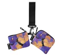 Carteras para mujer, diseño de flores, naranja, morado, pensamientos, tarjetero, delgada, desmontable, con bolsillo para monedas con cremallera, 2 paquetes de billetera de mujer para tarjetas