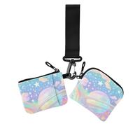 Carteras para mujer, diseño de rayas arcoíris y cielo pastel, protector minimalista para tarjetas de identidad con bolsillo con cremallera para dama, 2 unidades, cielo pastel rayas arcoíris, 1 size