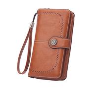 Carteras para mujer Fucsia Multifunción Gran Capacidad Cartera Bolso Teléfono Móvil Note 9 Billetera, marrón, talla única