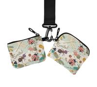 Carteras para mujer, tarjetero, cartera de pulsera, soporte para llaves | Mini Fashion, con bolsillo para monedas con cremallera, 2 piezas, caminatas de corta distancia, Happy Tiny Garden
