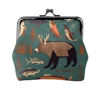 Carteras pequeñas con diseño de oso de ciervo para mujer, monedero para mujer, cartera pequeña para mujer, con cremallera y cierre de beso, Negro -, Talla única, Art Deco