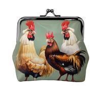 Carteras pequeñas con estampado de gallo y pollo para mujer, carteras para mujer, monedero para mujer, cartera pequeña para mujer, con cremallera y cierre de beso, Negro -, Talla única, Art Deco