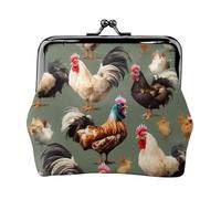Carteras pequeñas con estampado de pollo y gallo para mujer, carteras para mujer, monedero para mujer, cartera pequeña para mujer, con cremallera y cierre de beso, Negro -, Talla única, Art Deco