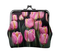 Carteras pequeñas con estampado de tulipanes rosas y tulipanes, carteras para mujer, monedero para mujer, cartera pequeña para mujer, con cremallera y cierre de beso, Negro -, Talla única, Art Deco