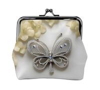 Carteras pequeñas de mariposa y flores con diamantes de imitación para mujer, carteras para mujer, monedero para mujer, cartera pequeña para mujer, con cremallera y cierre de beso, Negro -, Talla