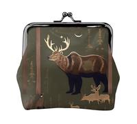 Carteras pequeñas de oso ciervo para mujer, carteras para mujer, monedero para mujer, cartera pequeña para mujer, con cremallera y cierre de beso, Negro -, Talla única, Art Deco