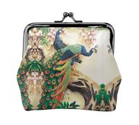 Carteras pequeñas orientales de pavo real en árbol de flores para mujer, carteras para mujer, monedero para mujer, cartera pequeña para mujer, bolsa de maquillaje pequeña para bolso, Black, Talla