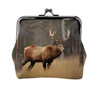Carteras pequeñas para mujer, diseño de ciervo, oso y alce, monedero para mujer, cartera pequeña para mujer, con cremallera y cierre de beso, Negro -, Talla única, Art Deco