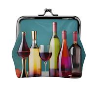 Carteras pequeñas para mujer, para copas de cóctel y vino, sin botella, monedero para mujer, cartera pequeña para mujer, con cremallera y cierre de beso, negro, talla única, Art Deco, Black, Talla