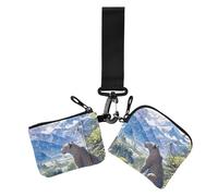 Carteras personalizadas para mujer, diseño de leopardo salvaje de montaña, portatarjetas de identificación, protector portátil con llavero para el trabajo, viajes, 2 unidades, Naturaleza de leopardo