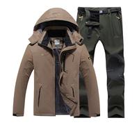 Carteras rígidas de esquí de invierno a prueba de viento con capucha chaqueta y pantalones adecuados para ropa de esquí casual al aire libre Vestidos elegantes de, Marrón #1, L