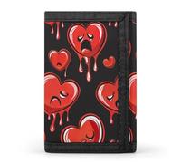 Carteras triples con corazones rojos llorando con tarjetero para dinero, 8 ranuras, llavero, ventana para fotos para hombres y mujeres, Estilo-3, Talla única, Para todas las estaciones