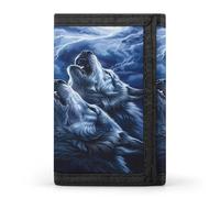 Carteras triples con diseño de lobos Howl at The Moon con tarjetero para dinero, 8 ranuras, llavero, ventana para fotos para hombres y mujeres, Estilo-32, Talla única, Para todas las estaciones