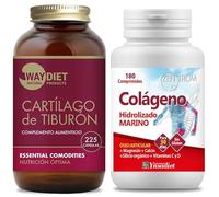 Cartílago Tiburon 225 Cápsulas + Colágeno Marino 180 Comprimidos | Pack 2 Productos Alta Potencia | Doble Cuidado Articular y Óseo
