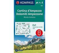 Cartina escursionistica n. 654 Cortina d'Ampezzo, Dolomiti Ampezzane: markierte Wanderwege, Hütten, Fahrradwege, inklusive Karte zur offline Verwendung in der KOMPASS-App