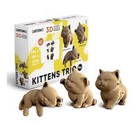 CARTONIC Gatitos Trio Puzzle 3D de Cartón - Set 3 en 1, 254 Piezas, Cartón Reciclado Sin Plástico, Escultura DIY para Pintar, Idea de Regalo