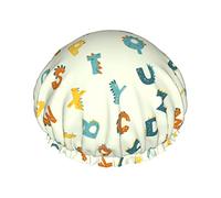 Cartoon Animal Alphabet Abc Gorros de baño para niños Gorro de pelo Gorros de ducha reutilizables Gorro de ducha suave y elástico para cabello largo Cabello corto Cabello rizado