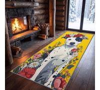 Cartoon Animal Compagnie Perro Plantas Floral Alfombra Corredor 60x180 cm Suave Acuarela Divertida Alfombra de Pasaje Pelo Ras - Antideslizante Amarillo Brillante Corredor Entre Largo para Entrada