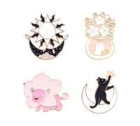 Cartoon Animal Enamel Pins Set 4 Pieces Assorted Lion Sun Moon Fox Cat Enamel Brooch Pins Badge for Clothes Hat Cute Plant Flower Lapel Pins for Women