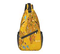 Cartoon Animal World Map Ocean Cross Chest Bag Diagonalmente Sling Mochila Crossbody Bolsa de Hombro Viajes Senderismo Mochilas para Hombres Mujeres