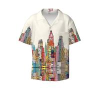 Cartoon Austin Texas - Camisa informal de manga corta para hombre, estilo hawaiano, transpirable y cómoda, con botones, Negro, XL