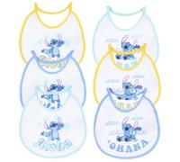 CARTOON Baberos Disney - Juego de 6 baberos de rizo con parte trasera plastificada, babero con cierre elástico, 18 x 18 cm, Stitch, 18 x 18 cm