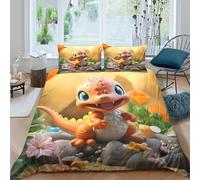 Cartoon Baby Dragon Funda Edredon Juego de Ropa de Cama de 3 Piezas Impresión 3D Cierre de Dibujo Animado Estilo Baby Dragon Funda de Edredón Funda de Almohada a Juego for niña Super King（260x220cm）