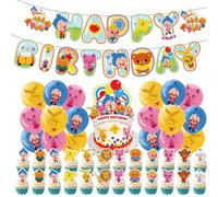 Cartoon Birthday Decorations for Kids, Complete Party Decorations Set with Banner, Balloons, Cake Toppers, Suspension for Boys and Girls Party Supplies (D)