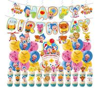 Cartoon Birthday Decorations for Kids, Complete Party Decorations Set with Banner, Balloons, Cake Toppers, Suspension for Boys and Girls Party Supplies (A)