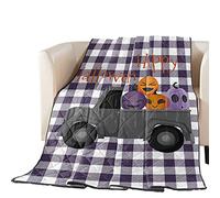 Cartoon Black Truck Cute Pumpkins Reversible Down Alternative Comforter Quilted, Lightweight Soft Bedspread for Kids Adults Woman Teen Bed, Purple White Tartan Plaid Throw Blankets for Sofa Decor